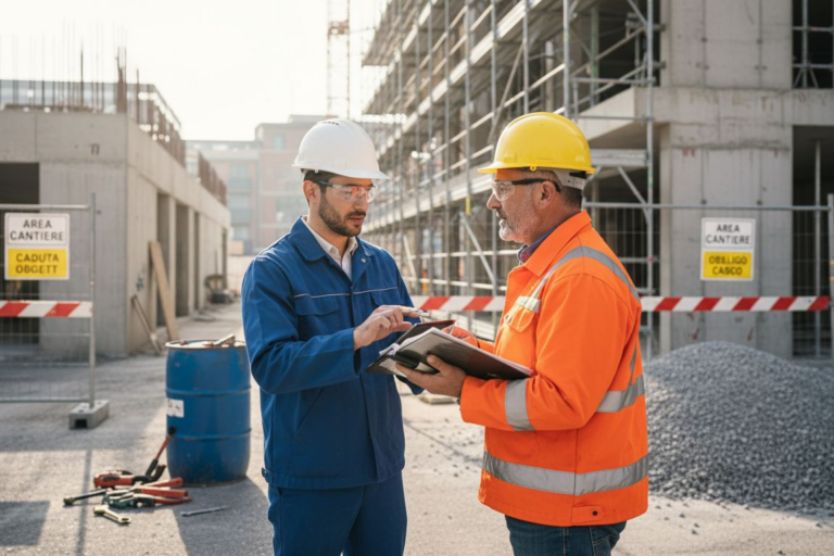 Gli operai partecipano a un corso di formazione sulla sicurezza in cantiere.