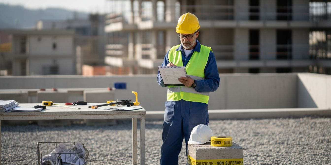 Il capocantiere controlla la lista di sicurezza prima di iniziare i lavori.