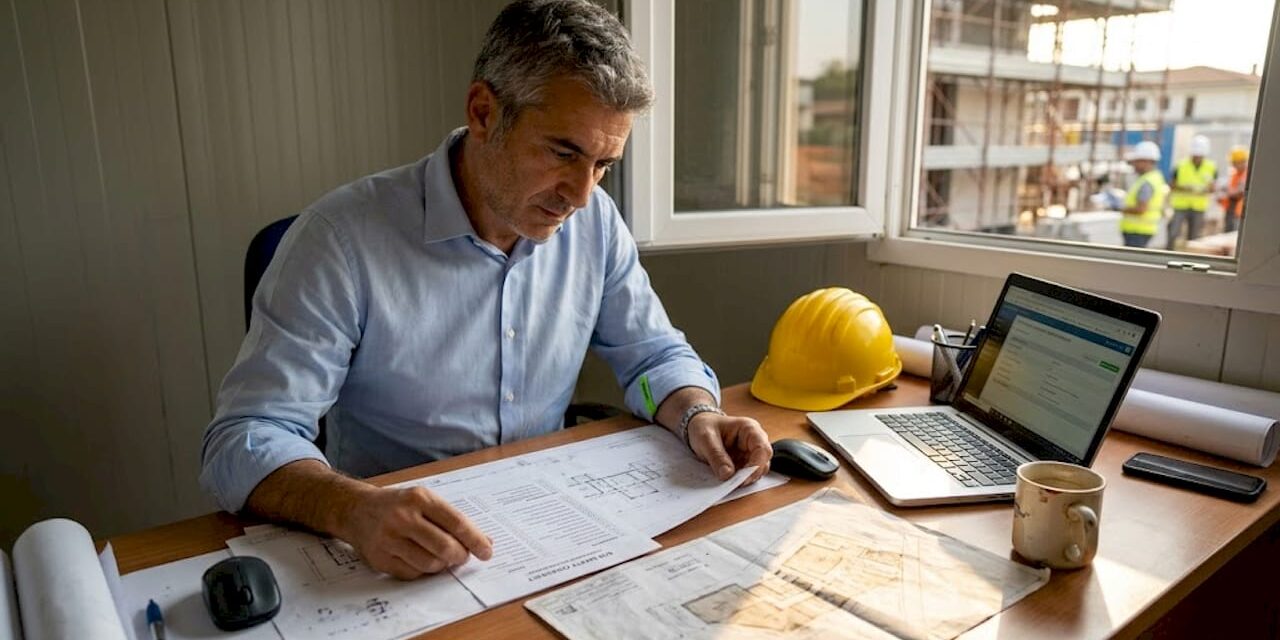 1776407452623_Responsabile-sicurezza-controlla-DVR-in-ufficio-cantiere-2 Il responsabile della sicurezza verifica il DVR direttamente in ufficio sul cantiere.