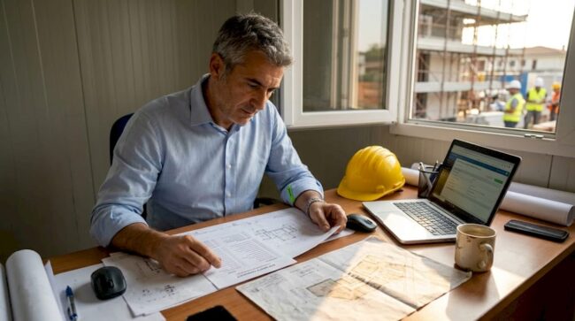 Il responsabile della sicurezza verifica il DVR direttamente in ufficio sul cantiere.