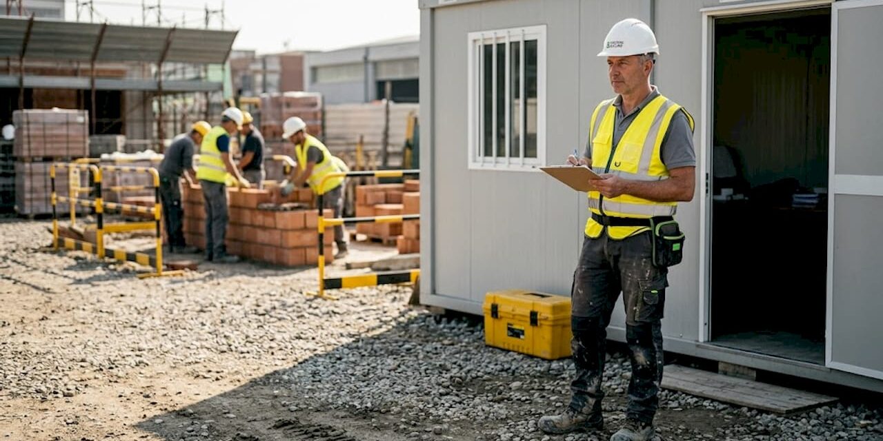 Il responsabile di cantiere supervisiona il lavoro degli operai sul posto.