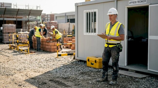 Il responsabile di cantiere supervisiona il lavoro degli operai sul posto.